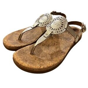 UGG Australia Ayden II Metallic Gold Cork T-Strap Sandal Women's size 8